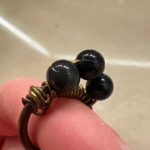 Handcrafted Black obsidian bead Wire-Wrapped Ring